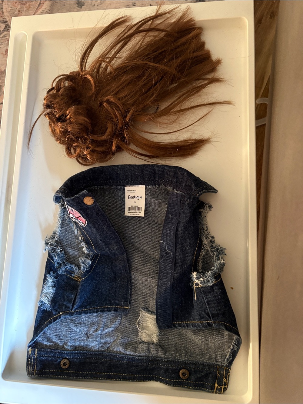 Dog Halloween Costume Bootique Blue Denim Vest & Mullet Wig - Picture 3 of 3